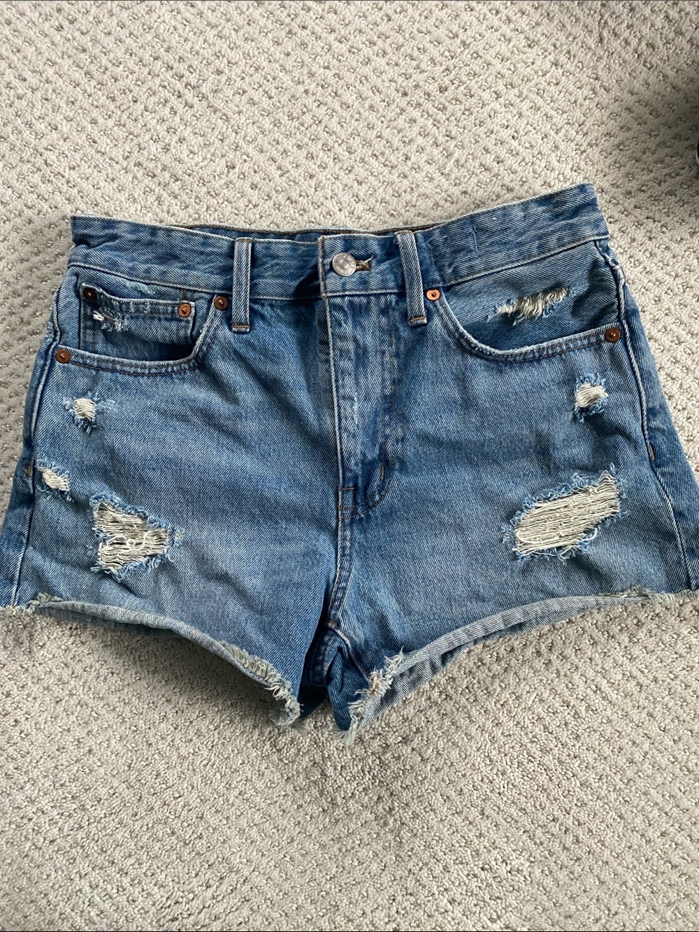 Madewell Classic Relaxed Distressed Blue Denim Women’s Shorts, 26